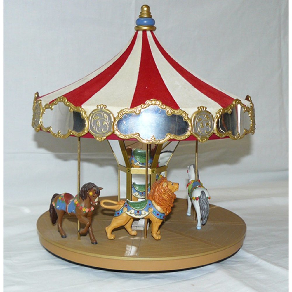 Hallmark Keepsake Ornament Carousel Display With 2 Horses, 1 Lion, GUC - Works